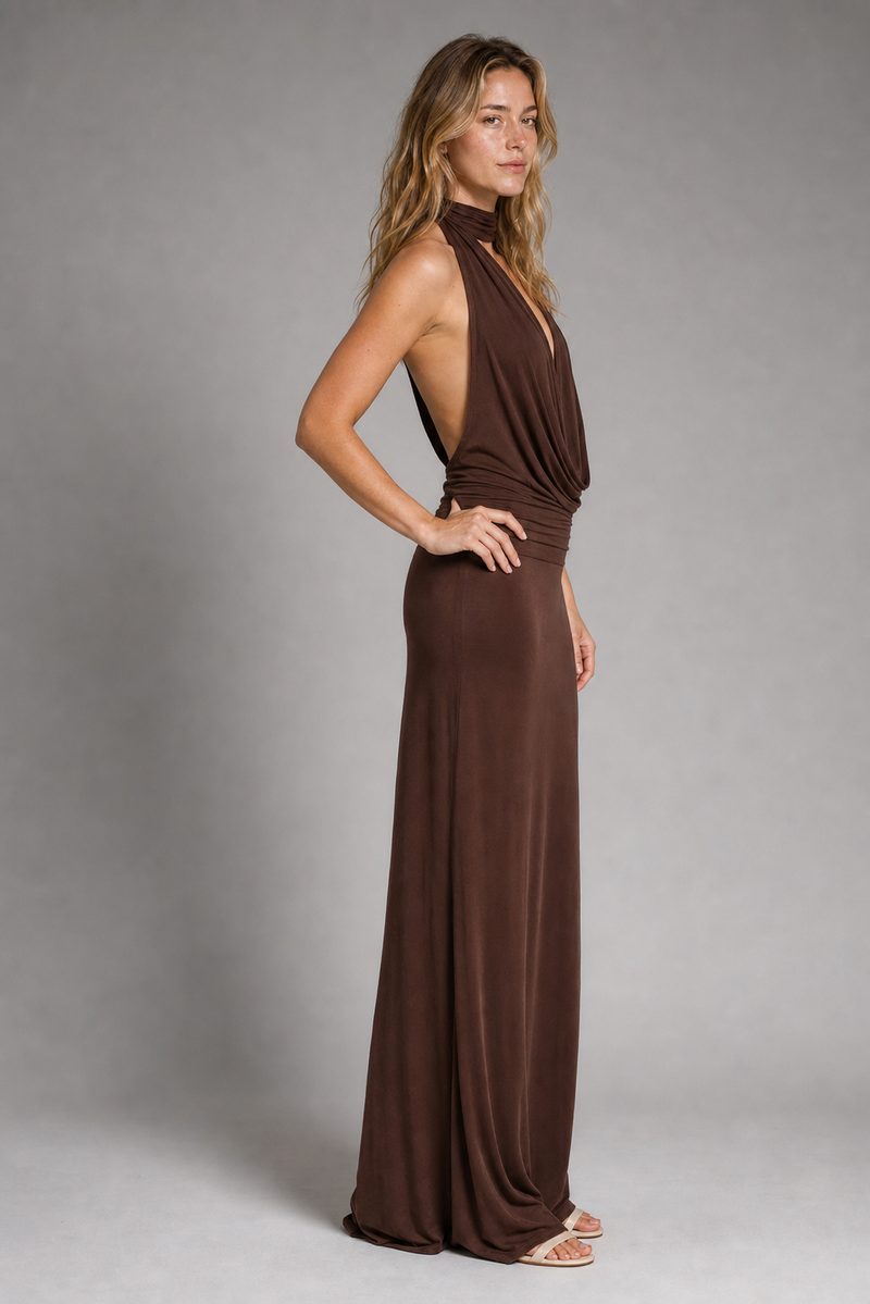 Annie Backless Maxi Dress | Women's Collared Sleeveless Cocktail Dress