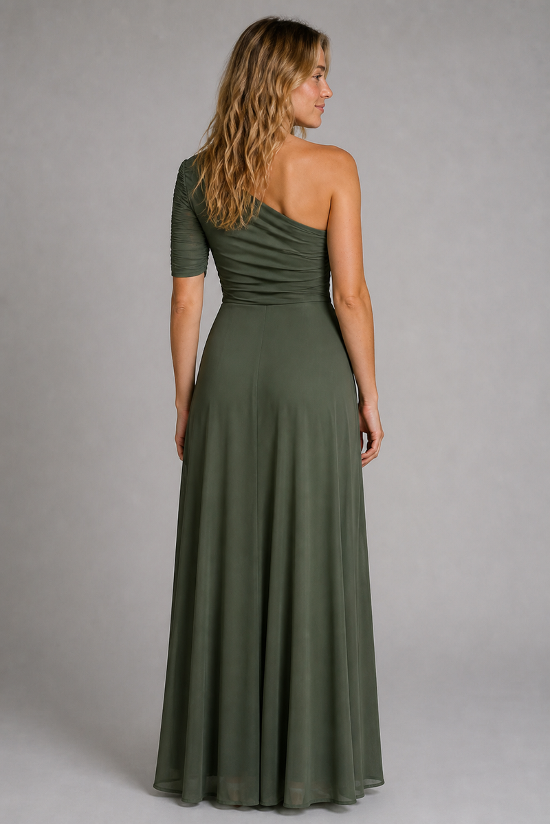 Sienna Ruched Mesh Maxi Dress | Women's Off-Shoulder Wedding-Guest Gown