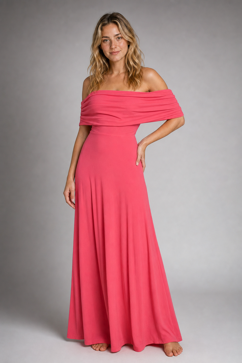 Sienna Ruched Mesh Maxi Dress | Women's Off-Shoulder Wedding-Guest Gown