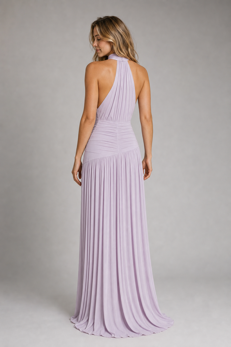 Katie Pleated Maxi Dress | Women's Halter Sleeveless Cocktail Dress