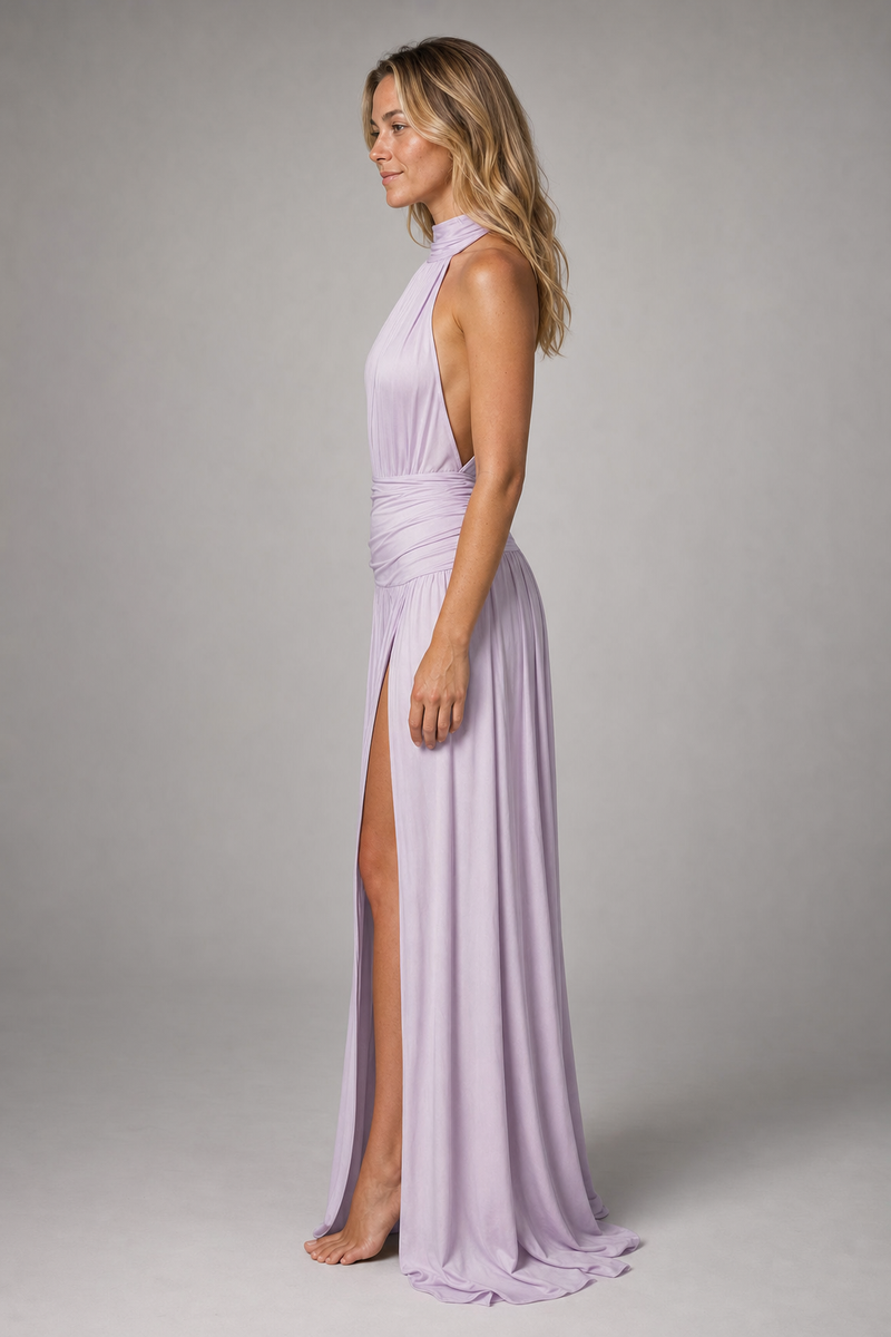 Katie Pleated Maxi Dress | Women's Halter Sleeveless Cocktail Dress