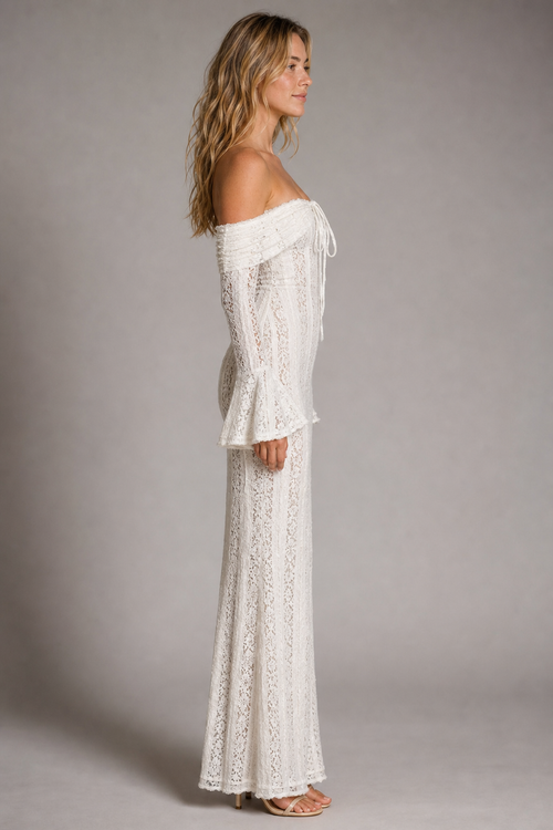 Abby Floral Lace Maxi Dress | Women's Off-Shoulder Wedding-Guest Gown