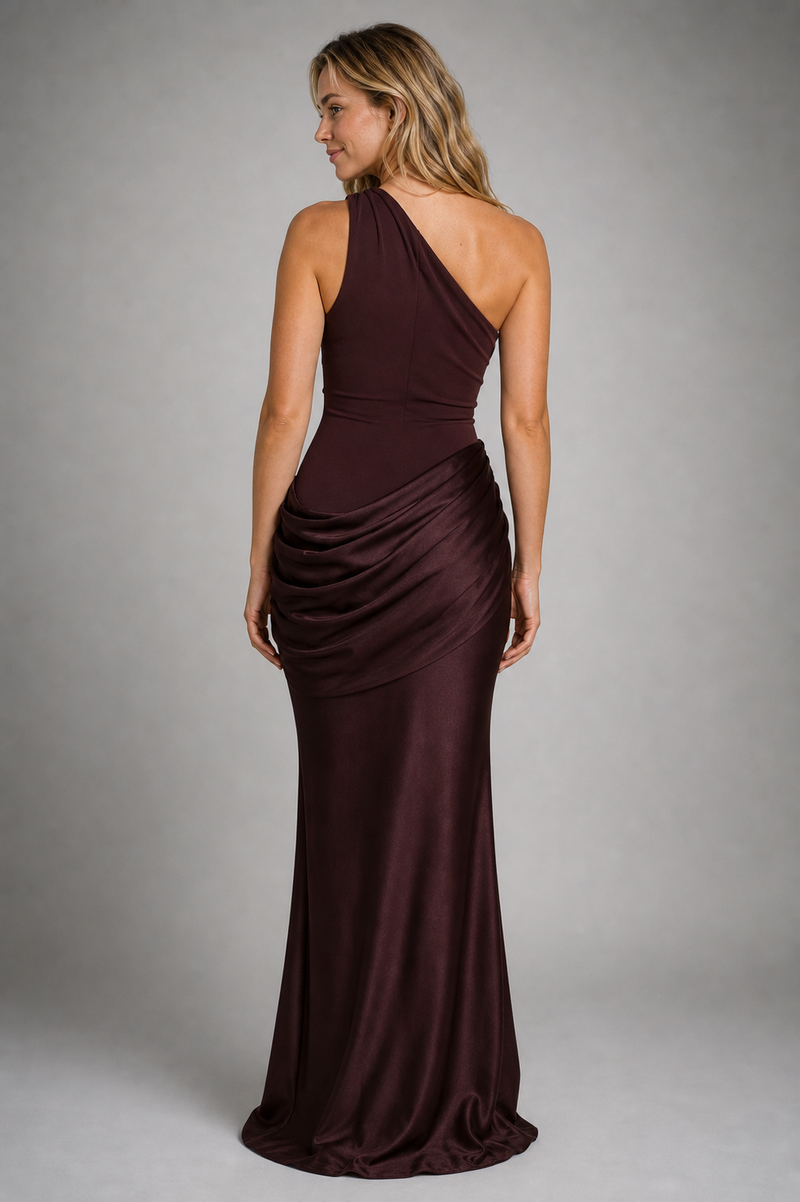 Adele Satin Maxi Dress | Women's One-Shoulder Wedding-Guest Gown