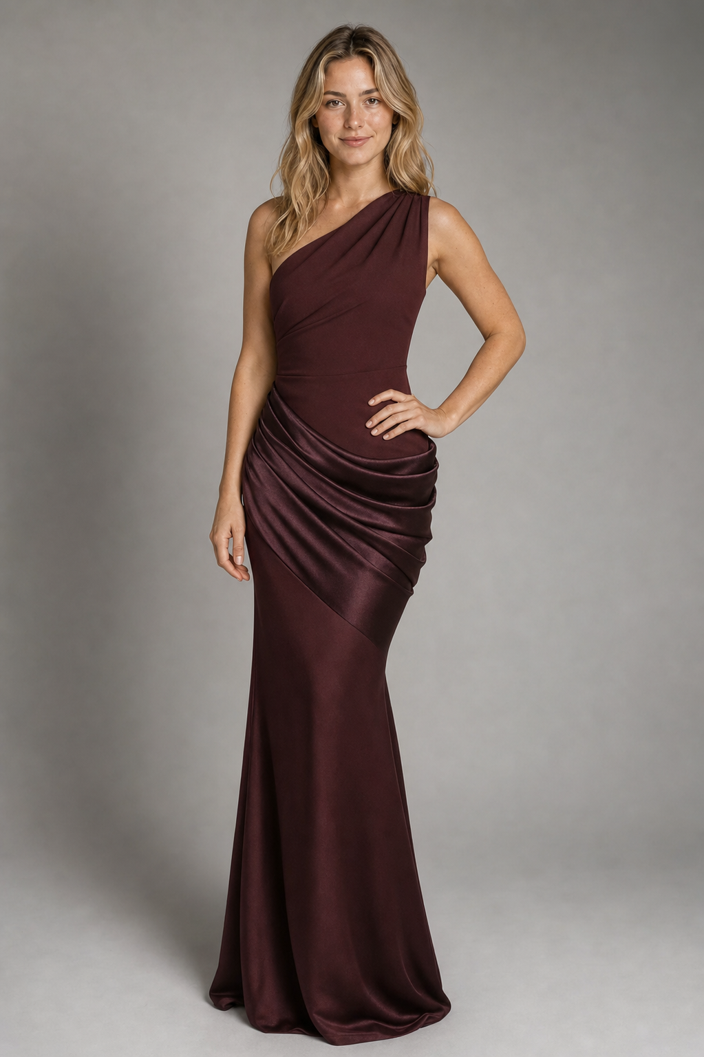 Adele Satin Maxi Dress | Women's One-Shoulder Wedding-Guest Gown