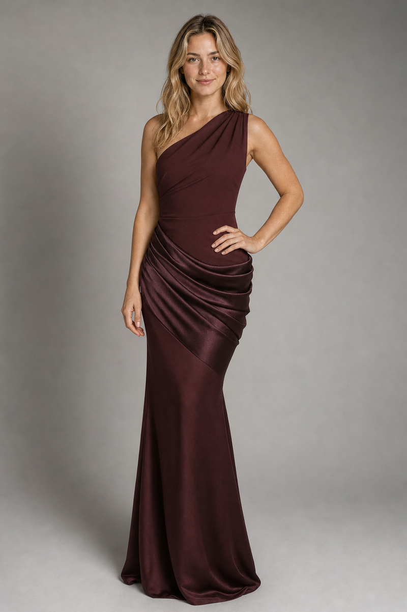 Adele Satin Maxi Dress | Women's One-Shoulder Wedding-Guest Gown