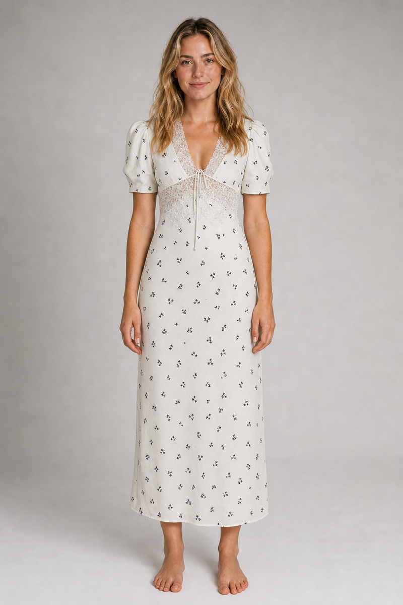Adrija Lace Midi Dress | Women's Puff-Sleeve Wedding-Guest Dress