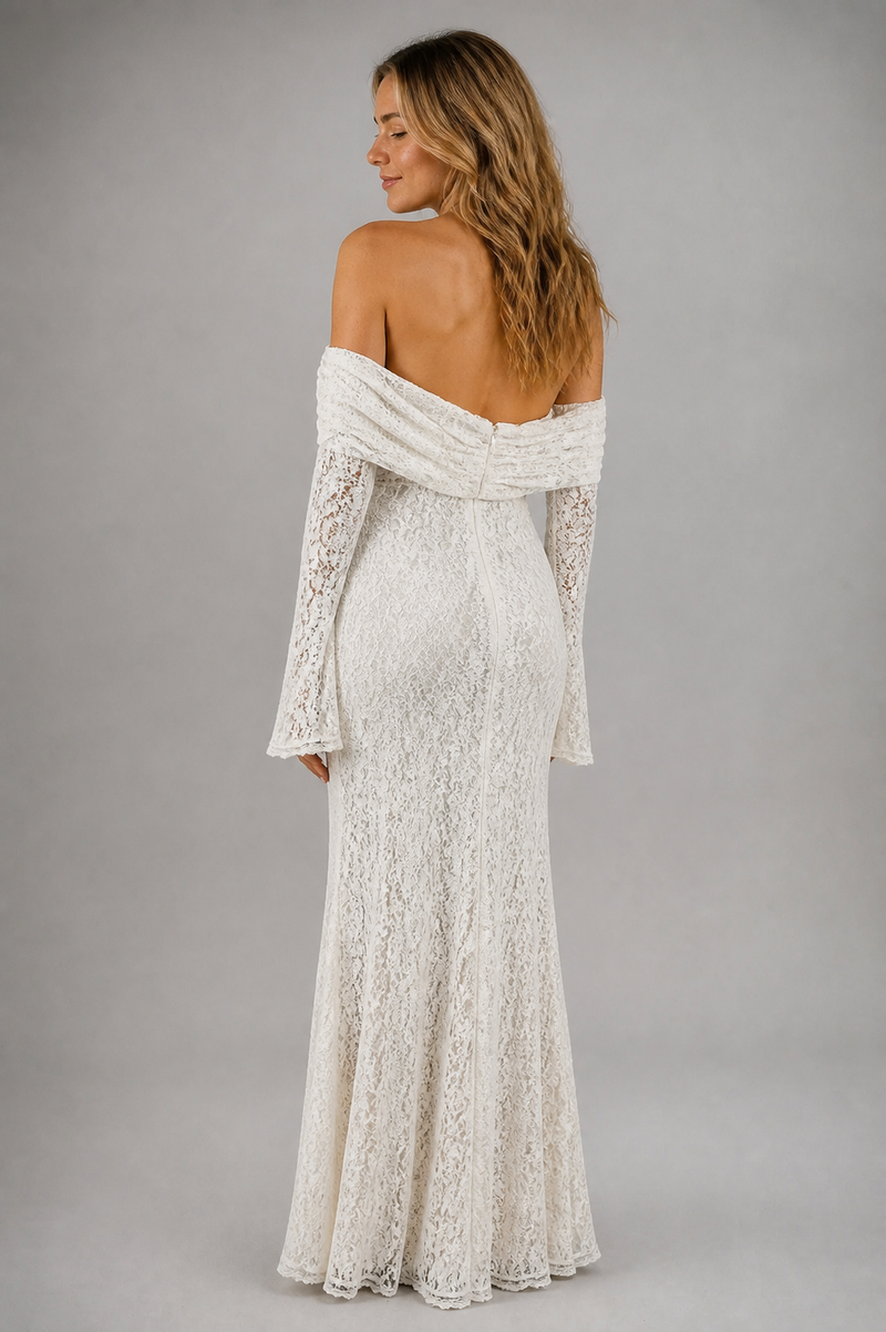 Abby Floral Lace Maxi Dress | Women's Off-Shoulder Wedding-Guest Gown