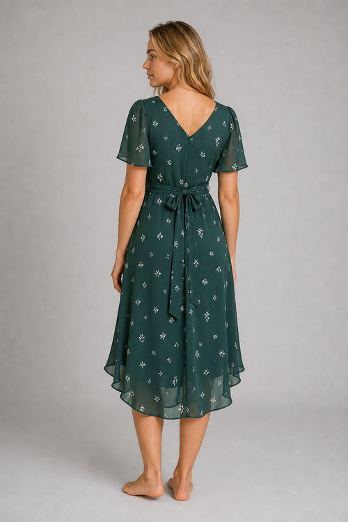Women's Wrap Floral Dress with V-Neck | Midi