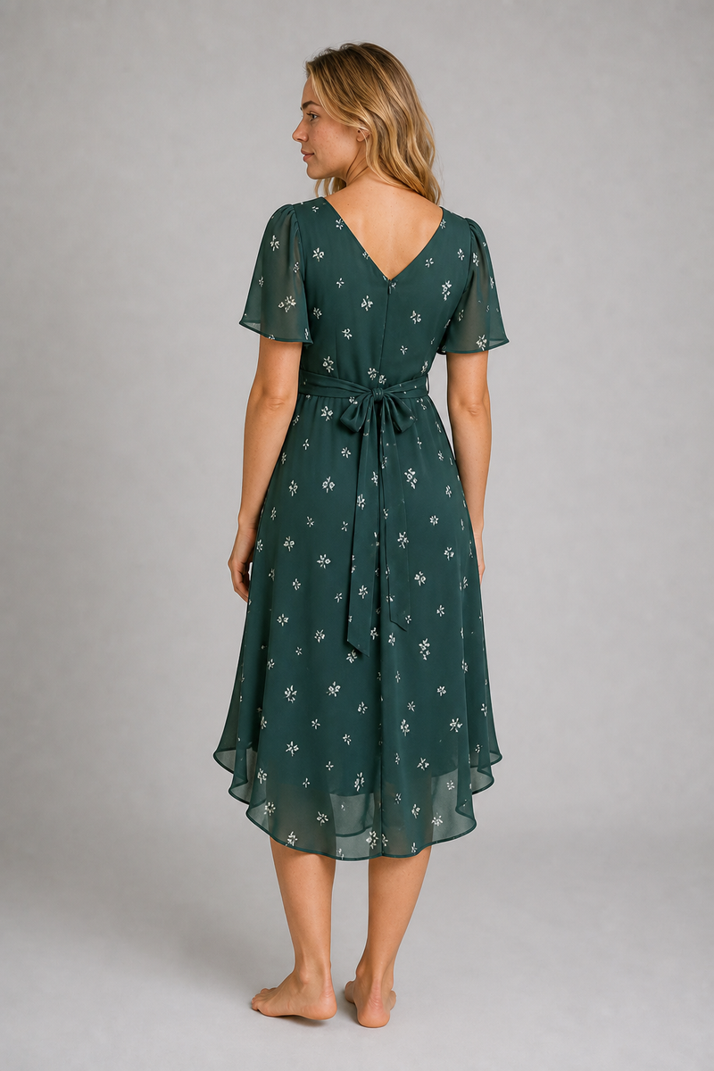 Women's Wrap Floral Dress with V-Neck | Midi