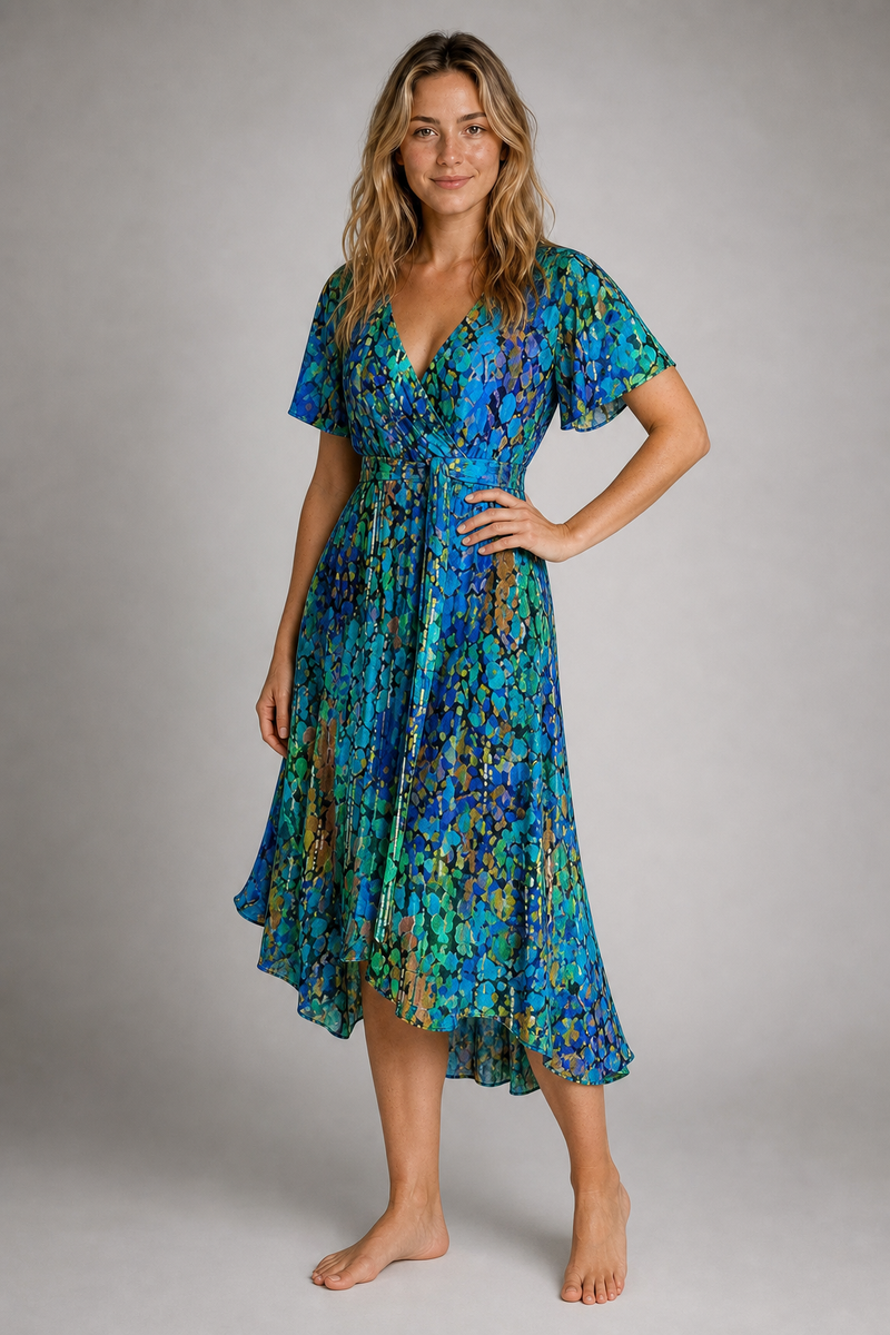 Women's Wrap Floral Dress with V-Neck | Midi
