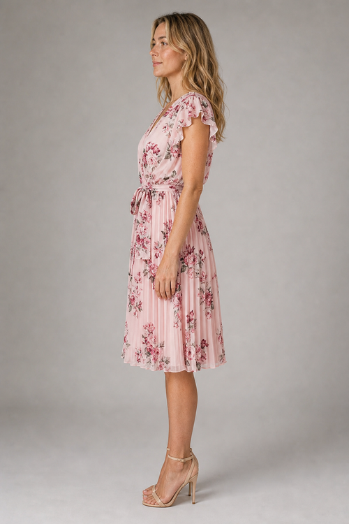Women's Wrap Dress with Floral Print | Pleated