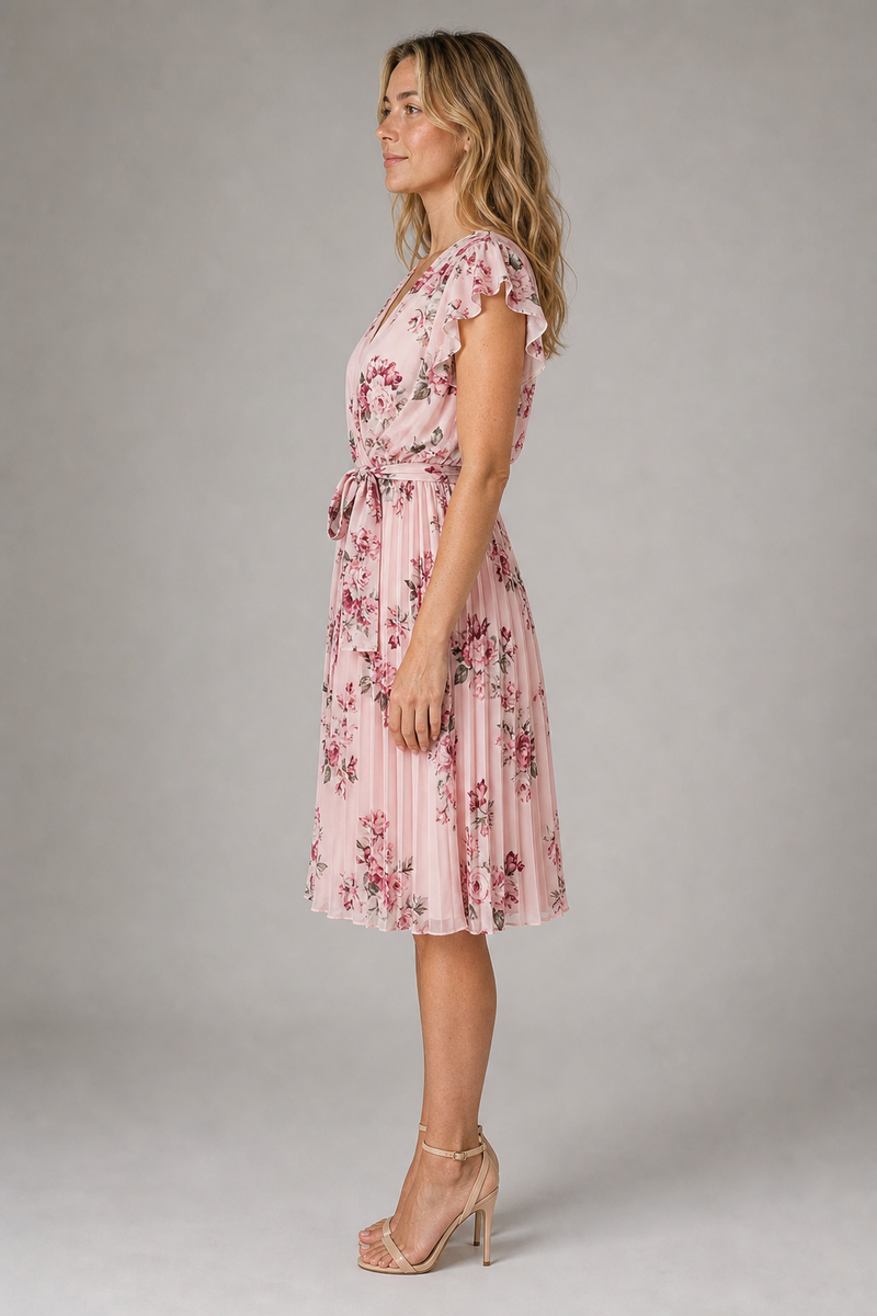 Women's Wrap Dress with Floral Print | Pleated