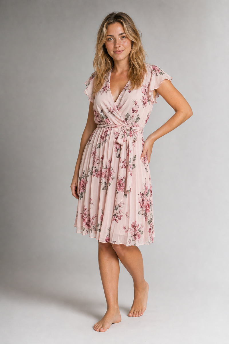 Women's Wrap Dress with Floral Print | Pleated