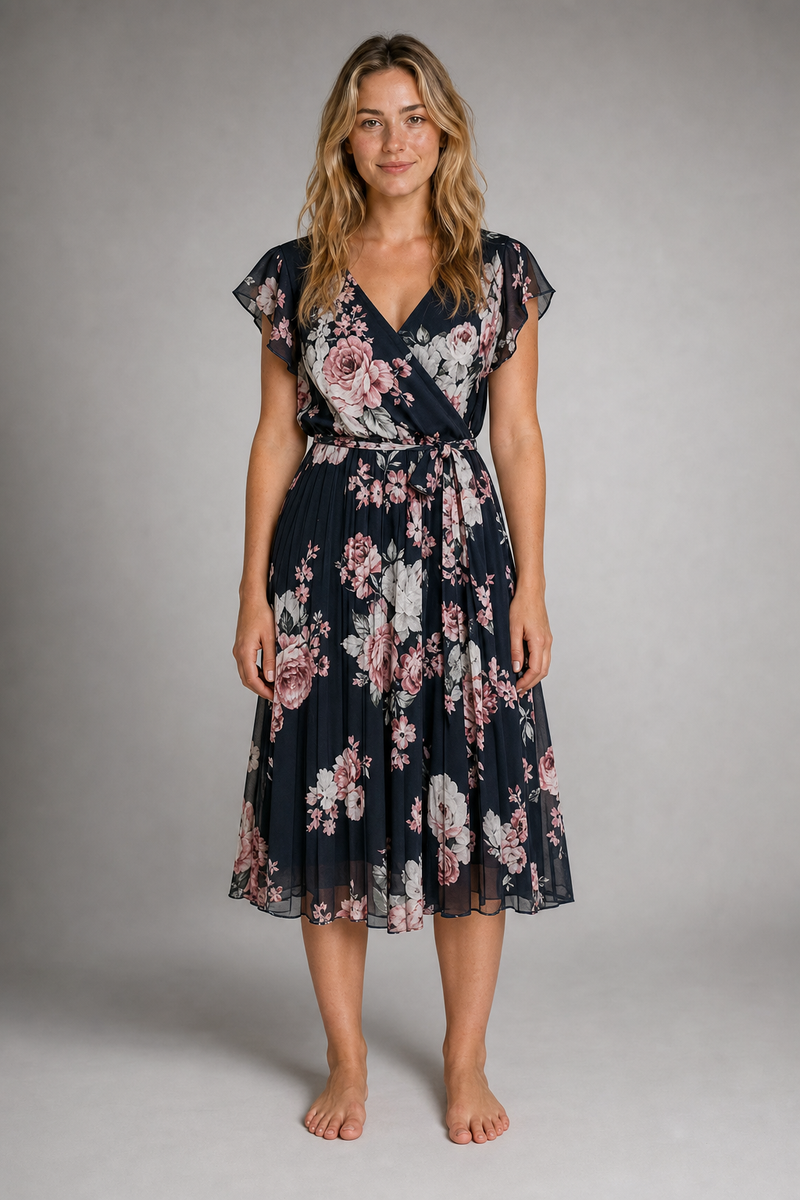 Women's Wrap Dress with Floral Print | Pleated