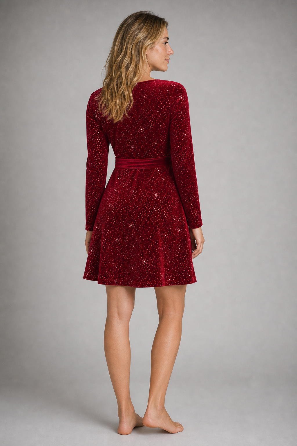 Women's Sequin Dress with Wrap V-Neck & Tie Waist | Mini