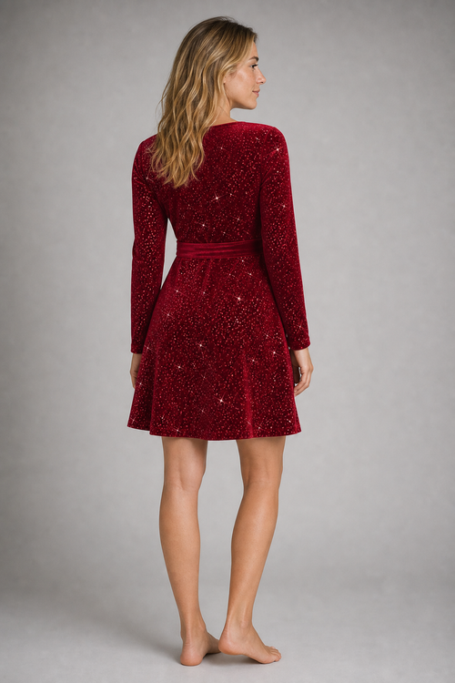 Women's Sequin Dress with Wrap V-Neck & Tie Waist | Mini