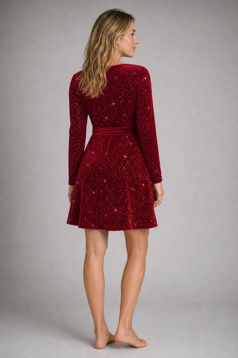 Women's Sequin Dress with Wrap V-Neck & Tie Waist | Mini