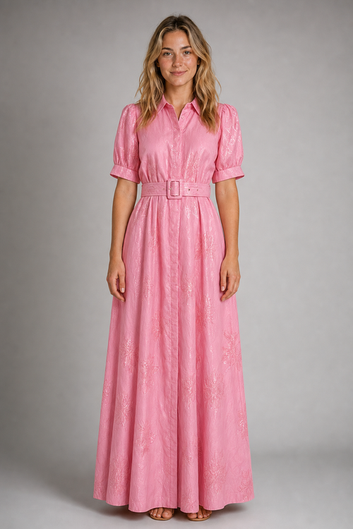 Women's Floral Maxi Dress with Belted Waist & Lapel | Wedding Guest