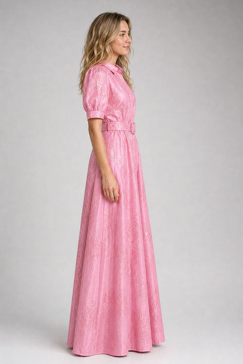 Women's Floral Maxi Dress with Belted Waist & Lapel | Wedding Guest