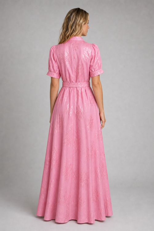 Women's Floral Maxi Dress with Belted Waist & Lapel | Wedding Guest