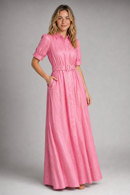 Women's Floral Maxi Dress with Belted Waist & Lapel | Wedding Guest