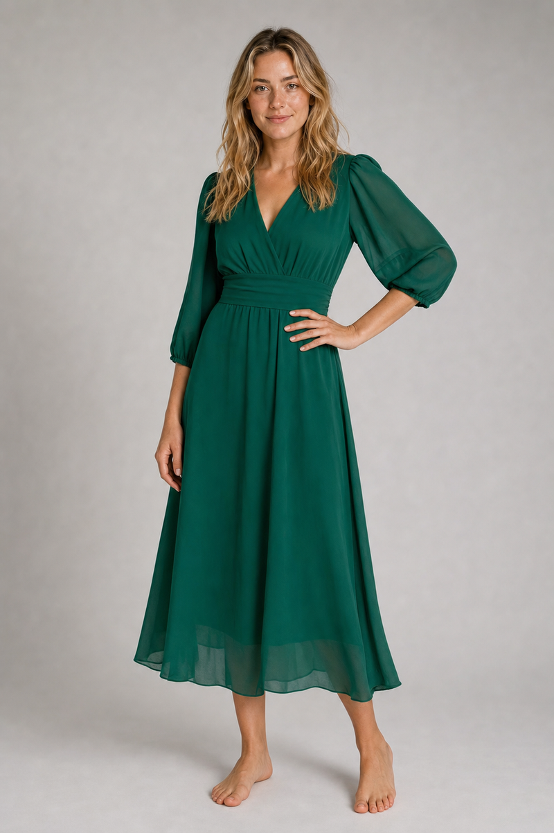 Women's Wedding Guest Dress with V-Neck | A-Line