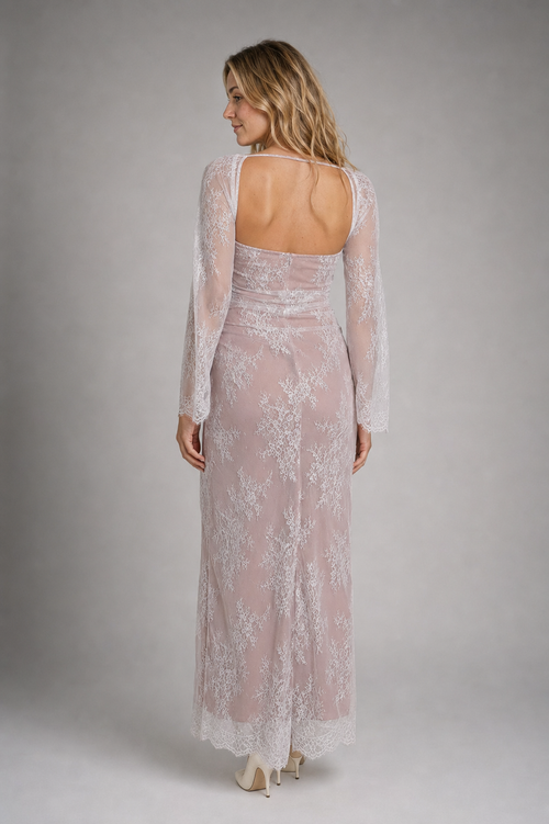 Women's Party Dress with Floral Lace & Corset Back | Maxi