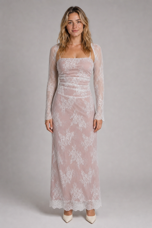 Women's Party Dress with Floral Lace & Corset Back | Maxi