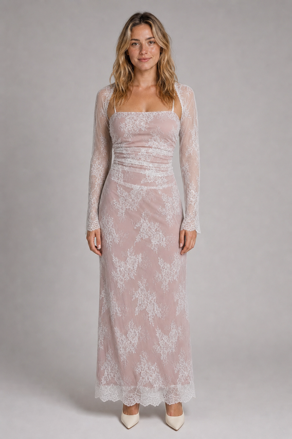 Women's Party Dress with Floral Lace & Corset Back | Maxi