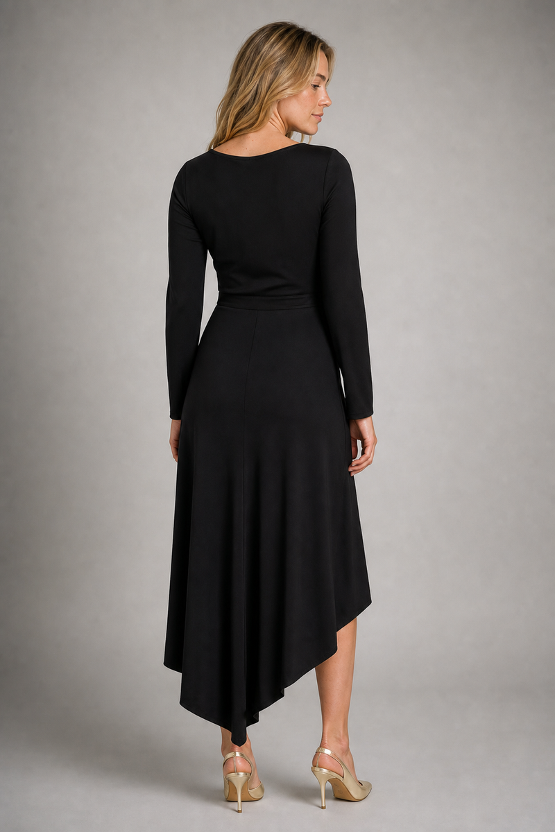 Women's Formal Dress with Wrap V-Neck | Long Sleeve