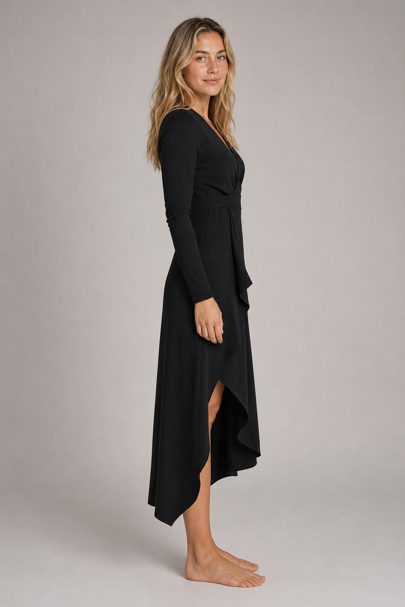 Women's Formal Dress with Wrap V-Neck | Long Sleeve