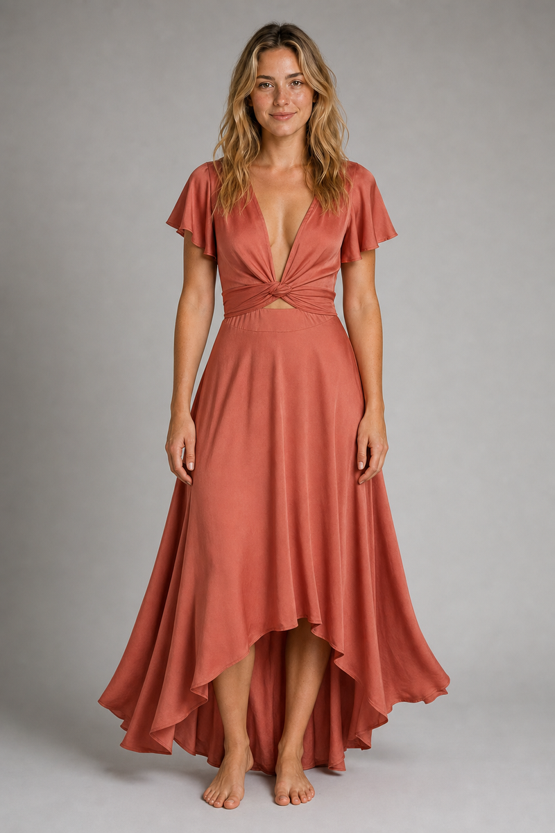 Women's Formal Dress V-Neck Wrap Midi | Cocktail
