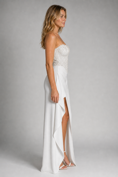 Women's Formal Dress with Sequin Corset & Split | Maxi