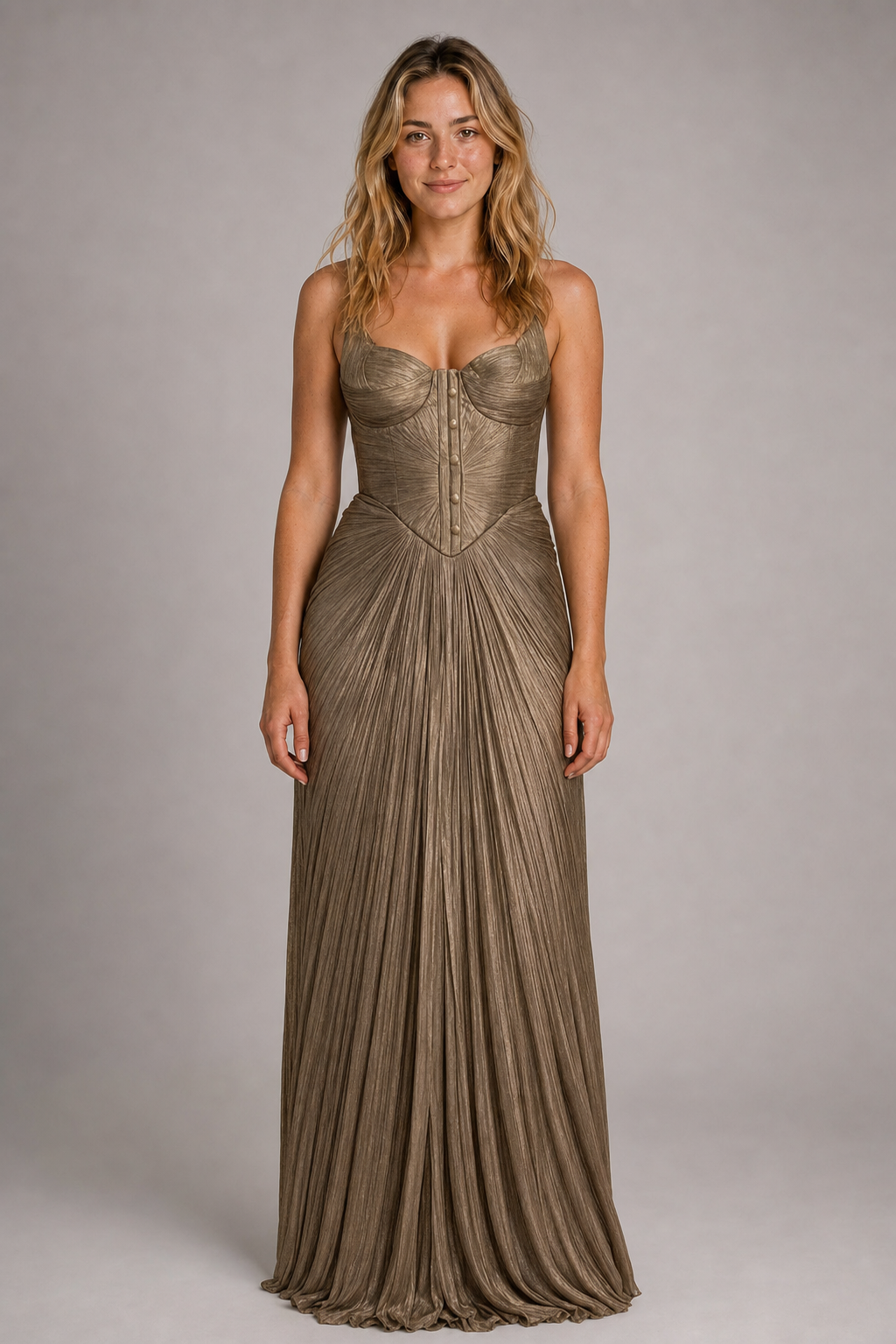 Women's Corset Formal Dress & Tie Back | Maxi Pleated