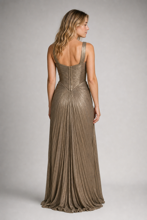 Women's Corset Formal Dress & Tie Back | Maxi Pleated