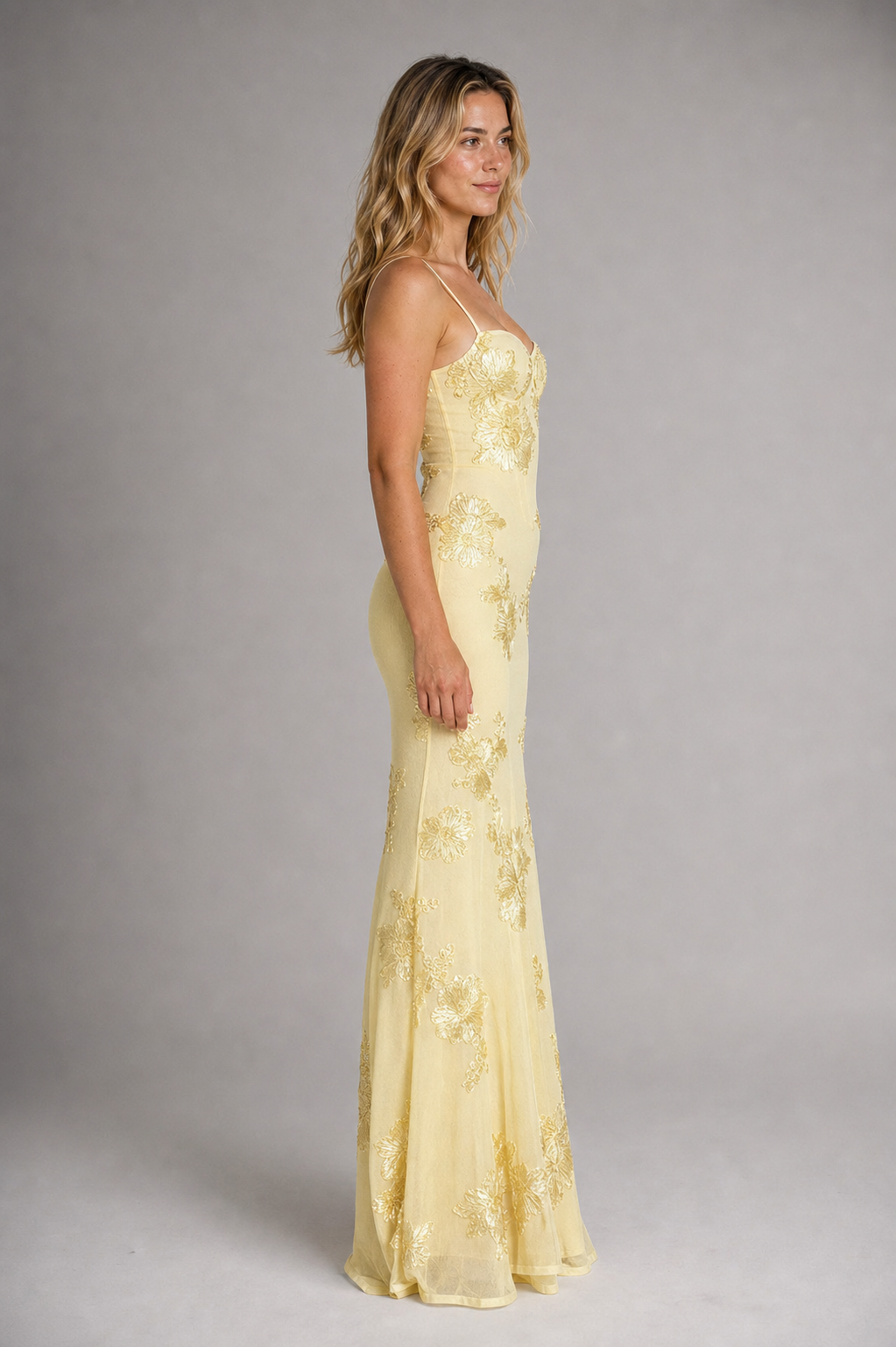 Women's Maxi Corset Dress with Floral Embroidery | Spaghetti Strap