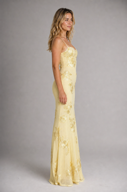 Women's Maxi Corset Dress with Floral Embroidery | Spaghetti Strap