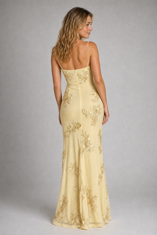 Women's Maxi Corset Dress with Floral Embroidery | Spaghetti Strap