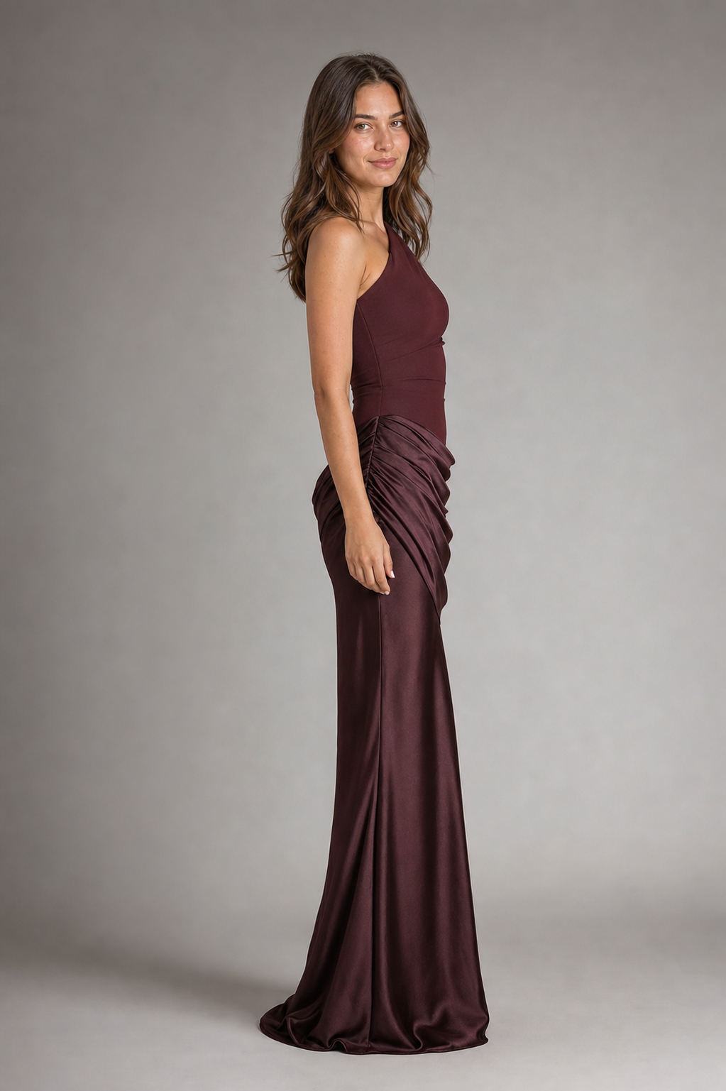 Ondine Pleated Satin Maxi Dress | Women's One-Shoulder Wedding-Guest Gown