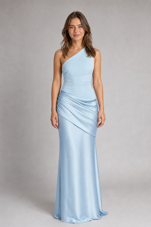 Ondine Pleated Satin Maxi Dress | Women's One-Shoulder Wedding-Guest Gown