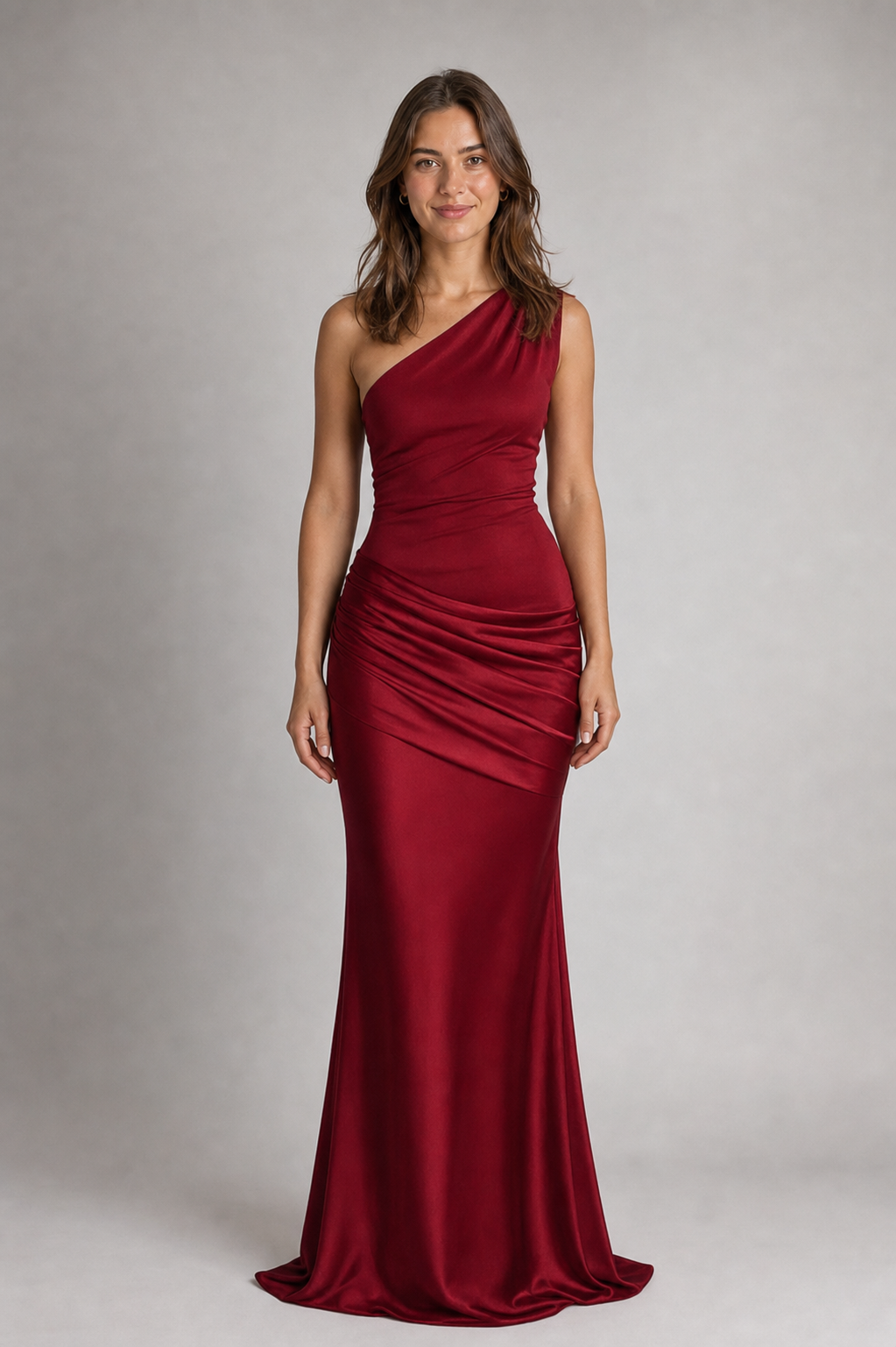 Ondine Pleated Satin Maxi Dress | Women's One-Shoulder Wedding-Guest Gown