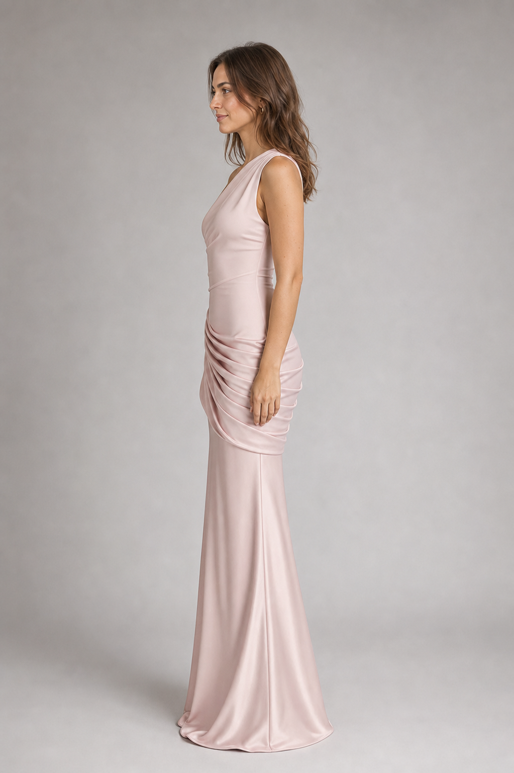 Ondine Pleated Satin Maxi Dress | Women's One-Shoulder Wedding-Guest Gown