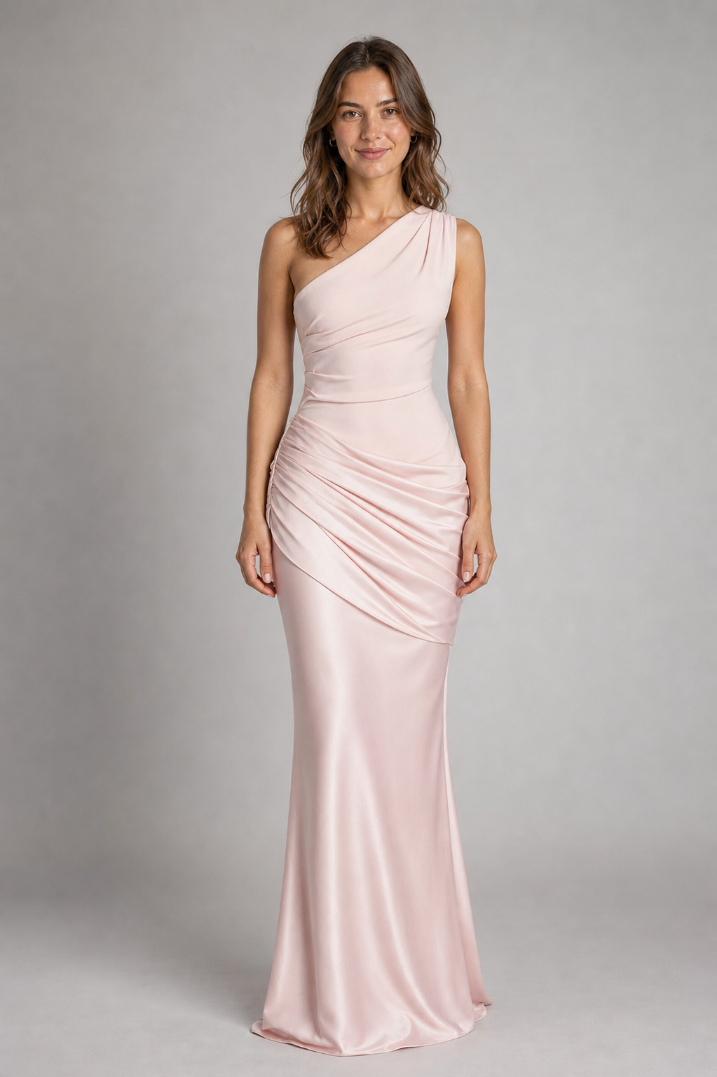 Ondine Pleated Satin Maxi Dress | Women's One-Shoulder Wedding-Guest Gown