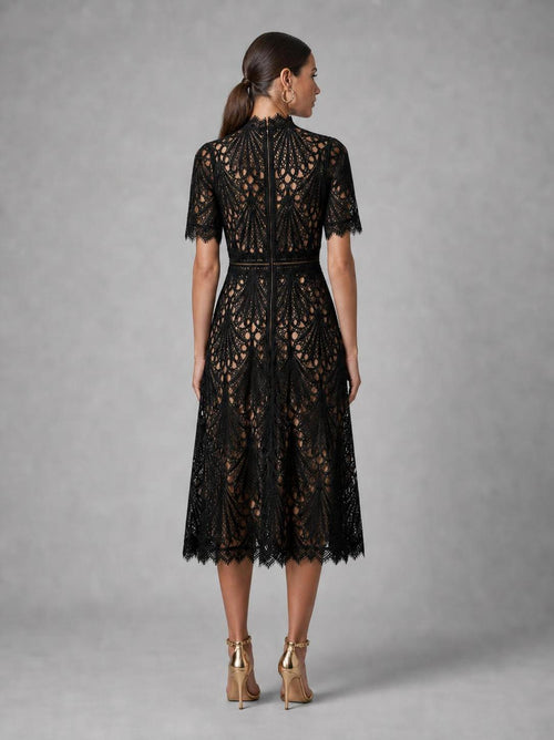 Genevieve Lace Midi Dress | Women's High-Neck A-Line Occasion Dress