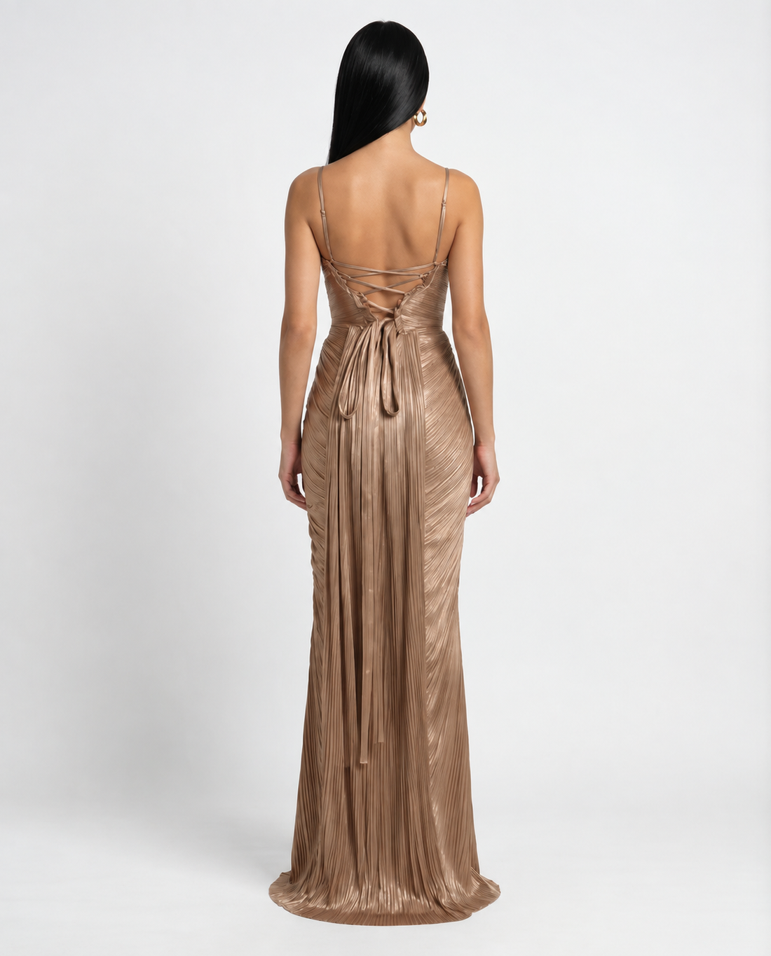 Women's Corset Formal Dress & Tie Back | Maxi Pleated