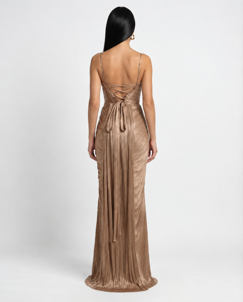 Women's Corset Formal Dress & Tie Back | Maxi Pleated