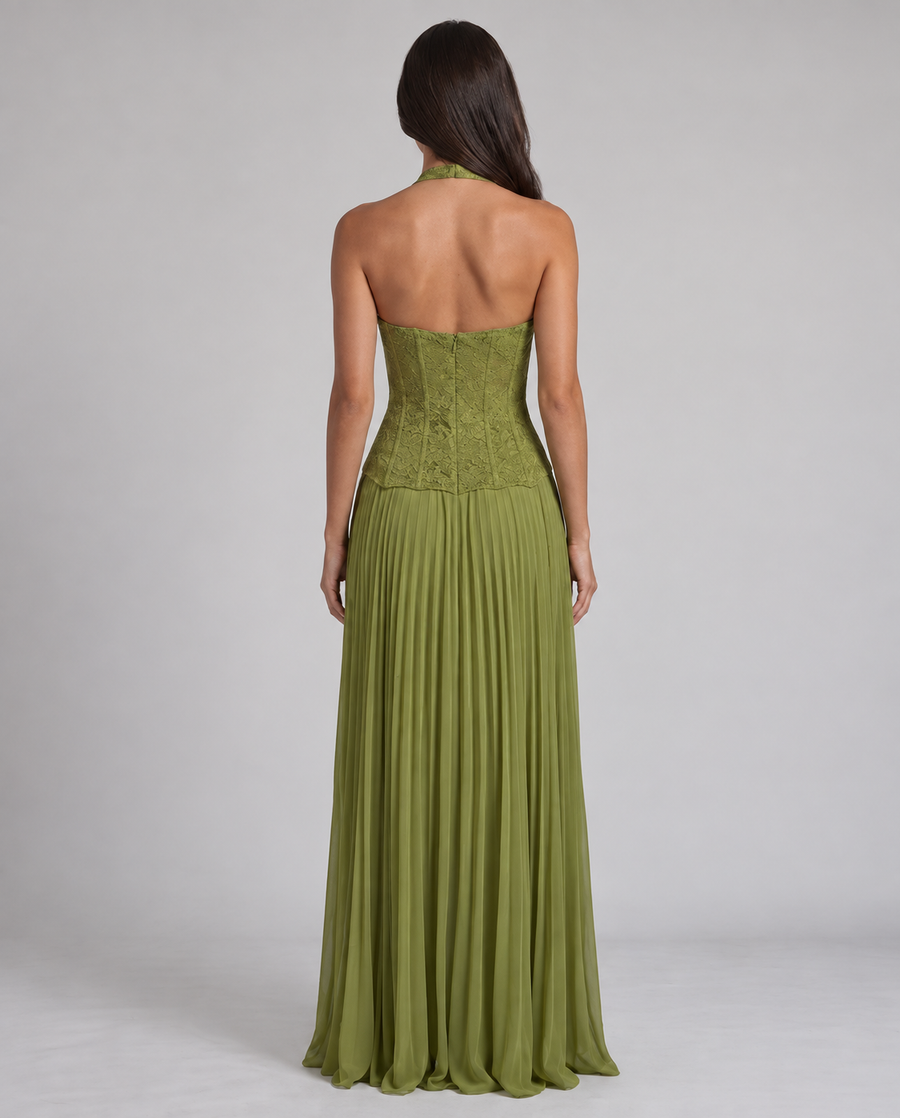Vivian Corset Lace Maxi Dress | Women's Halter Wedding-Guest Gown
