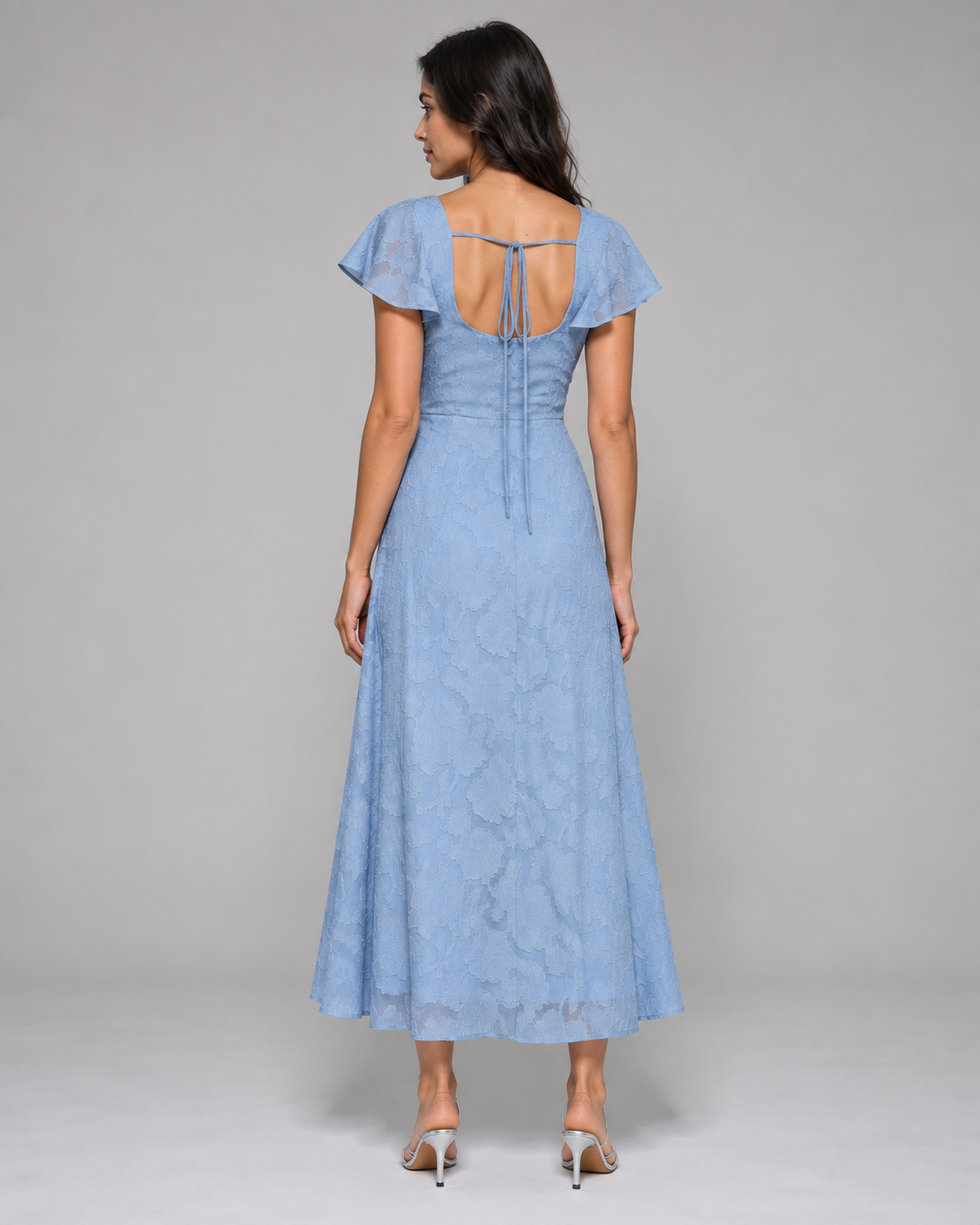 Pearl | Burnout Floral Flutter-Sleeve Midi Dress
