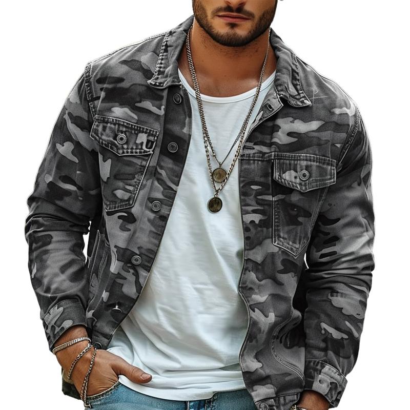 Canvas Jacket – Camouflage Print Lapel – Regular Fit – Men's Casual Outerwear Australia