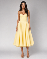 Cordelia | Sweetheart Corset Full-Skirt Midi Dress in Yellow